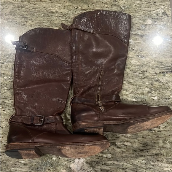 FRYE Tall Brown Leather Strap Pull On Riding Boot 76844 Womens Size 9B - Picture 2 of 8